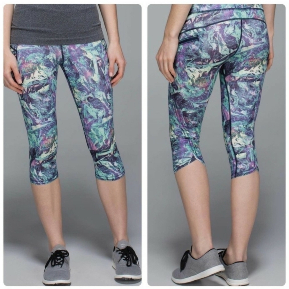 Lululemon Run Tight Legging 4 Topspeed Crop Iridescent Multi Workout Yoga